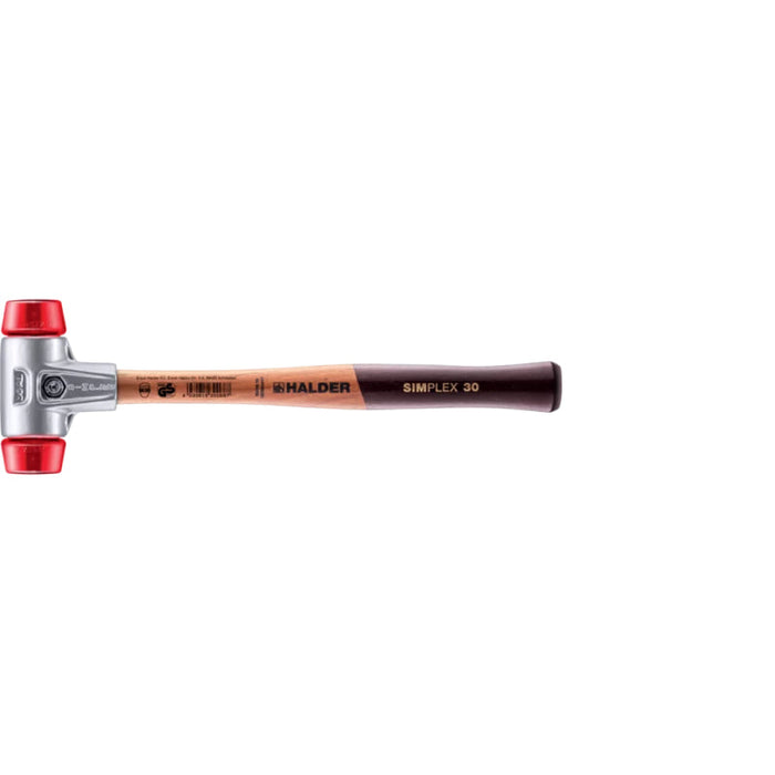 Halder 3106.030 Simplex Mallet with Red Acetate Plastic Inserts Lightweight Aluminum Housing and Wood Handle