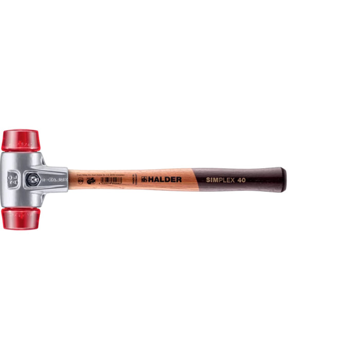 Halder 3106.040 Simplex Mallet with Red Acetate Plastic Inserts Lightweight Aluminum Housing and Wood Handle