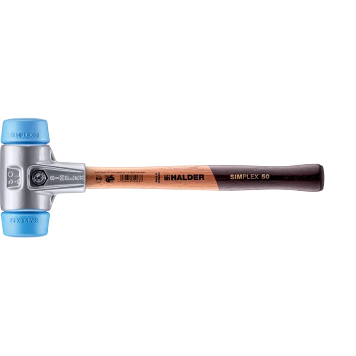 Halder 3101.050 Simplex Mallet with Soft Blue Rubber Inserts, Lightweight Aluminum Housing and Wood Handle
