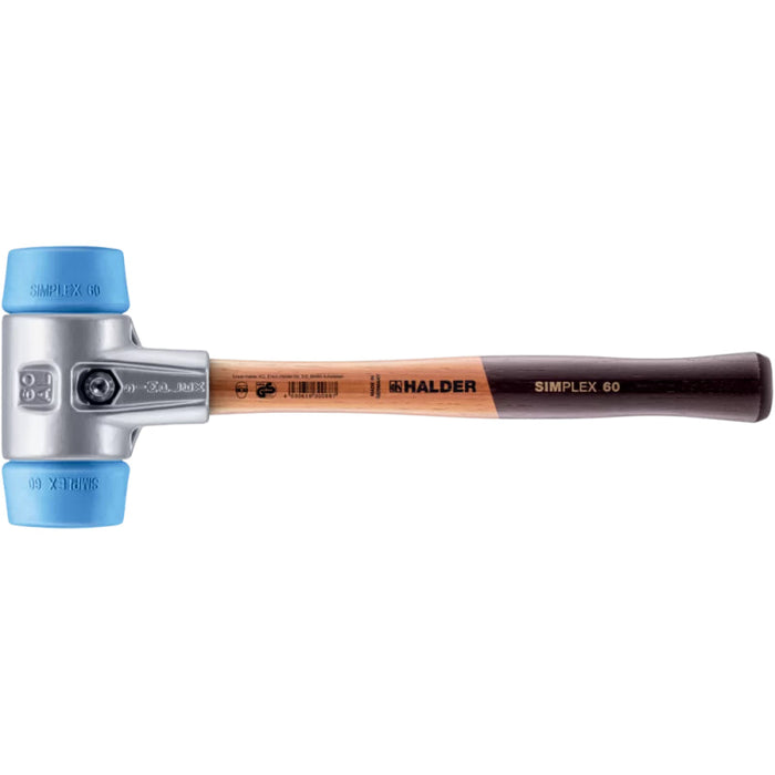 Halder 3101.060 Simplex Mallet with Soft Blue Rubber Inserts, Lightweight Aluminum Housing and Wood Handle