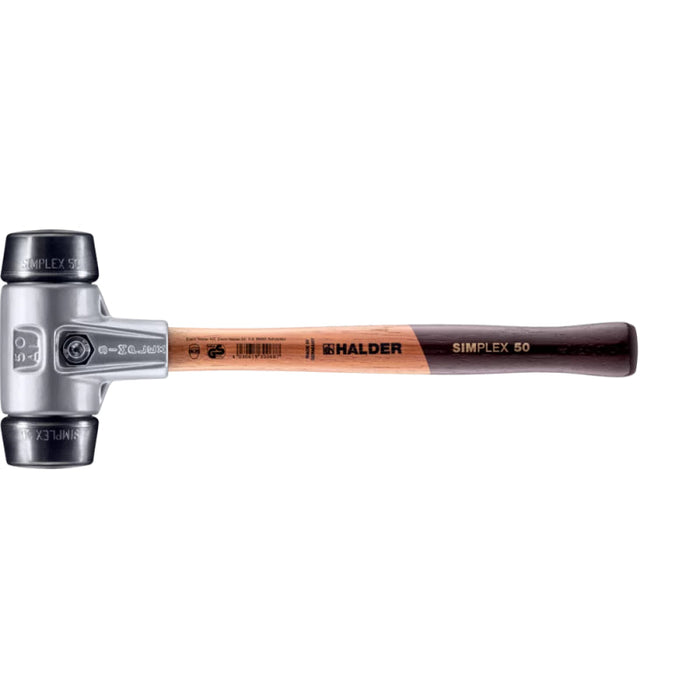 Halder 3102.050 Simplex Mallet with Black Rubber Inserts Lightweight Aluminum Housing and Wood Handle