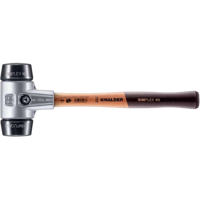 Halder 3102.060 Simplex Mallet with Black Rubber Inserts Lightweight Aluminum Housing and Wood Handle