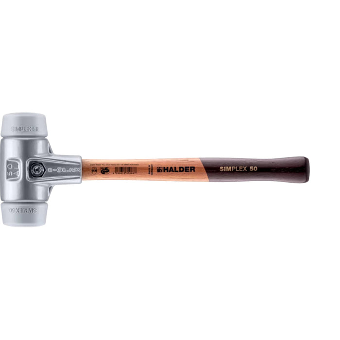 Halder 3103.050 Simplex Mallet with Grey Rubber Inserts, Lightweight Aluminum Housing and Wood Handle