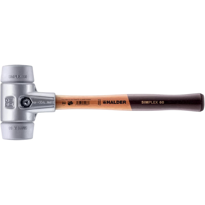 Halder 3103.060 Simplex Mallet with Grey Rubber Inserts, Lightweight Aluminum Housing and Wood Handle