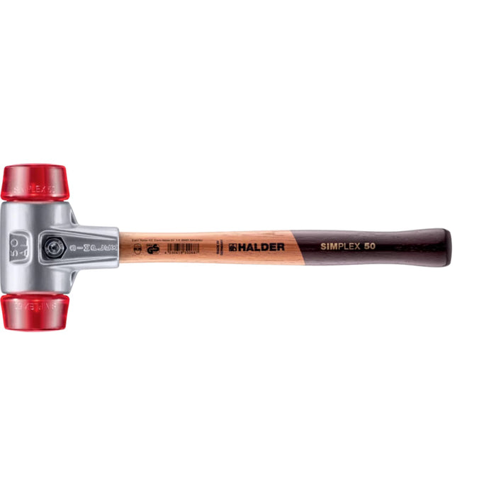 Halder 3106.050 Simplex Mallet with Red Acetate Plastic Inserts Lightweight Aluminum Housing and Wood Handle