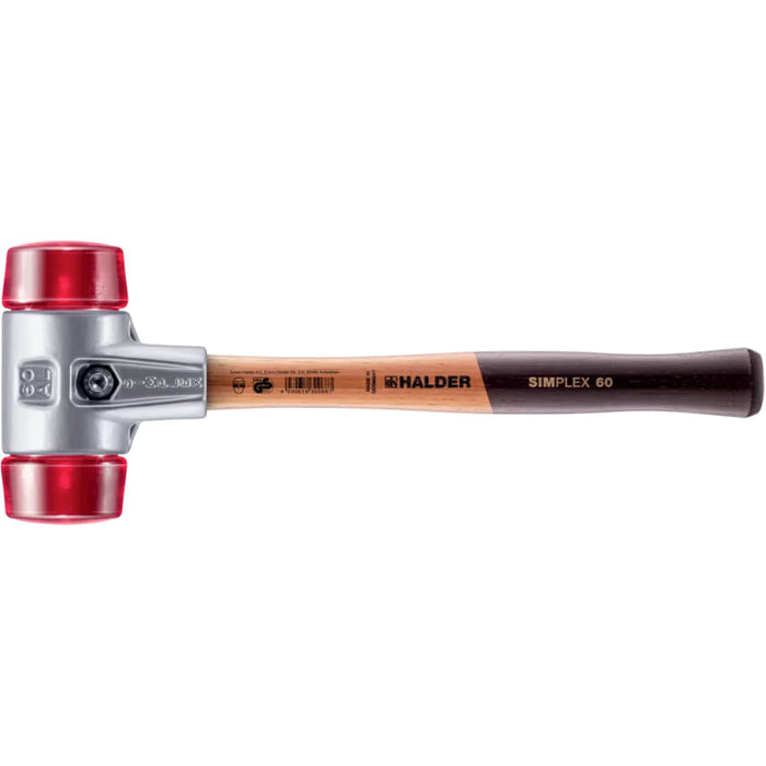 Halder 3106.060 Simplex Mallet with Red Acetate Plastic Inserts Lightweight Aluminum Housing and Wood Handle