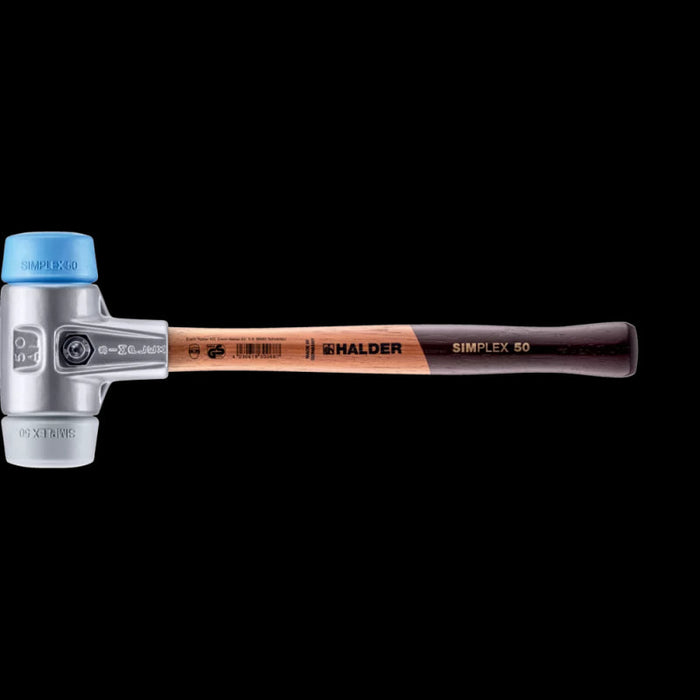Halder 3113.050 Simplex Mallet with Soft Blue/Grey Rubber Inserts, Lightweight Aluminum Housing and Wood Handle