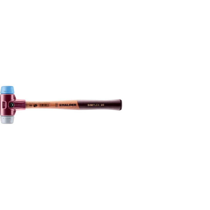 Halder 3013.030 Simplex Mallet with Soft Blue Rubber and Grey Rubber Inserts, Non-Marring/Cast Iron Housing and Wood Handle
