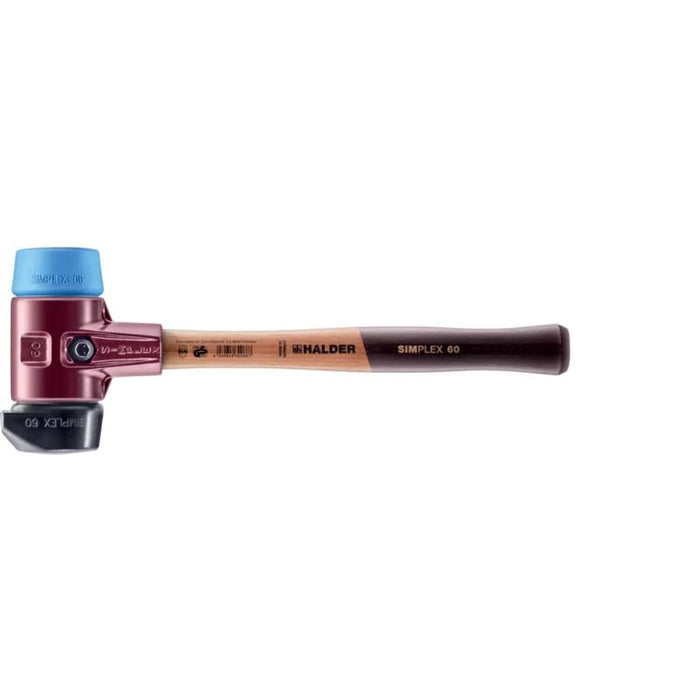 Halder 3012.260 Simplex Mallet with Soft Blue Rubber (non-marring)  and STAND-UP Black Rubber Inserts / Cast Iron Housing and Wood Handle