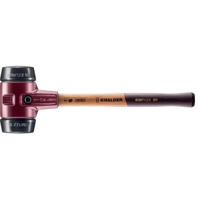 Halder 3002.080 Simplex Mallet with Black Rubber Inserts, Cast Iron Housing and Wood Handle