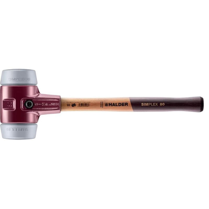 Halder 3003.080 Simplex Mallet with Grey Rubber Inserts, Non-Marring, Cast Iron Housing and Wood Handle