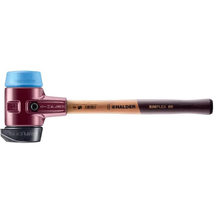 Halder 3012.280 Simplex Mallet with Soft Blue, Black Rubber Inserts Cast Iron Housing and Wood Handle