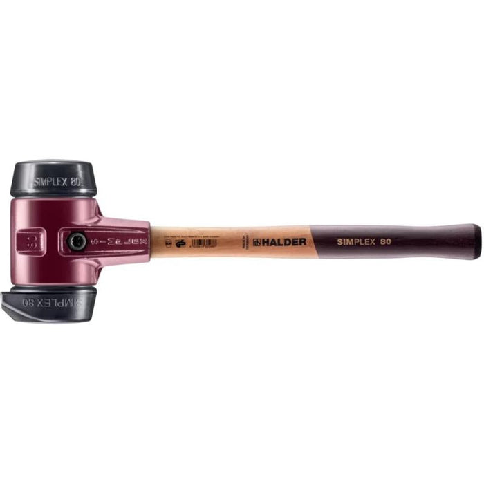 Halder 3022.280 Simplex Mallet with Black Rubber and STAND-UP Black Rubber Inserts / Cast Iron Housing and Wood Handle