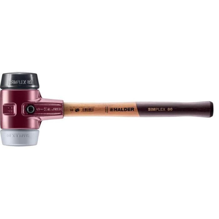 Halder 3023.080 Simplex Mallet with Black Rubber and Grey Rubber (non-marring) Inserts  / Cast Iron Housing and Wood Handle