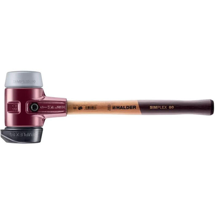 Halder 3023.280 Simplex Mallet with Grey Rubber (non-marring)  and STAND-UP Black Rubber Inserts / Cast Iron Housing and Wood Handle