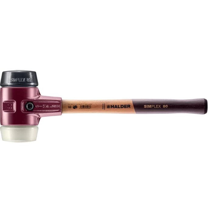 Halder 3028.080 Simplex Mallet with Black Rubber and Nylon Inserts Cast Iron Housing and Wood Handle