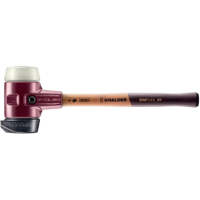 Halder 3028.280 Simplex Mallet with Nylon and STAND-UP Black Rubber Inserts Cast Iron Housing and Wood Handle