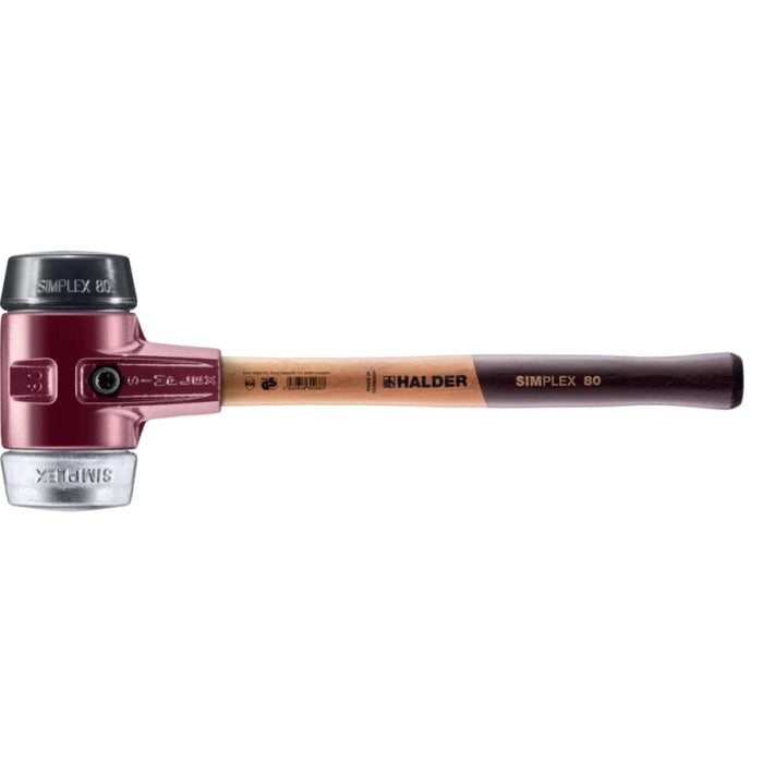 Halder 3029.080 Simplex Mallet with Black Rubber and Aluminum Inserts Cast Iron Housing and Wood Handle