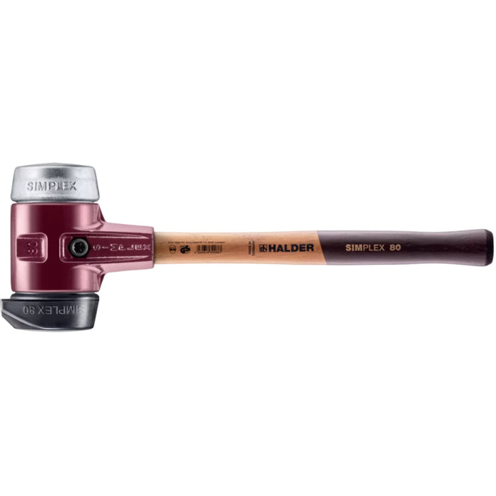 Halder 3029.280 Simplex Mallet with Aluminum and STAND-UP Black Rubber Inserts Cast Iron Housing and Wood Handle