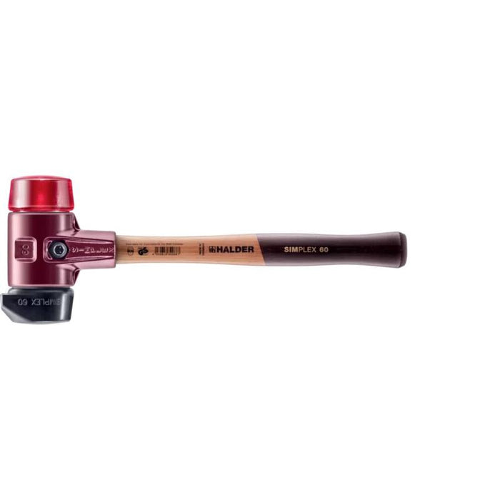 Halder 3026.260 Simplex Mallet with Red Plastic and STAND-UP Black Rubber Inserts / Cast Iron Housing and Wood Handle