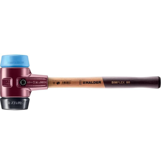 Halder 3012.080 Simplex Mallet with Soft Blue Rubber (non-marring) and Black Rubber Inserts  / Cast Iron Housing and Wood Handle