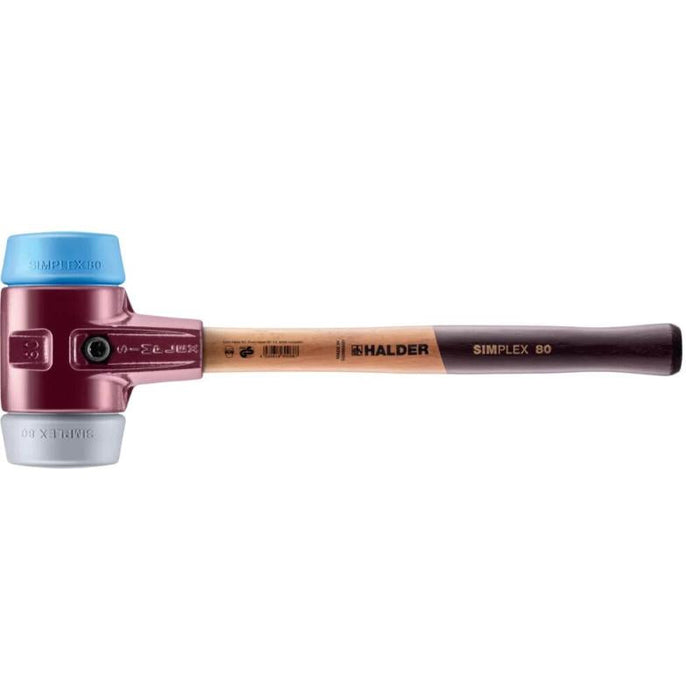 Halder 3013.080 Simplex Mallet with Soft Blue Rubber and Grey Rubber Inserts, Non-Marring  / Cast Iron Housing and Wood Handle