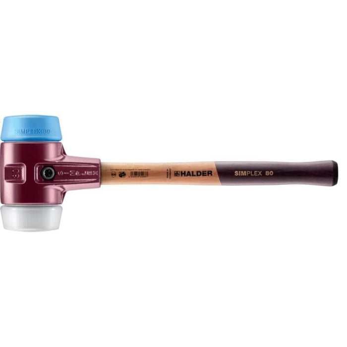 Halder 3017.080 Simplex Mallet with Soft Blue Rubber (non-marring) and Superplastic Inserts  / Cast Iron Housing and Wood Handle