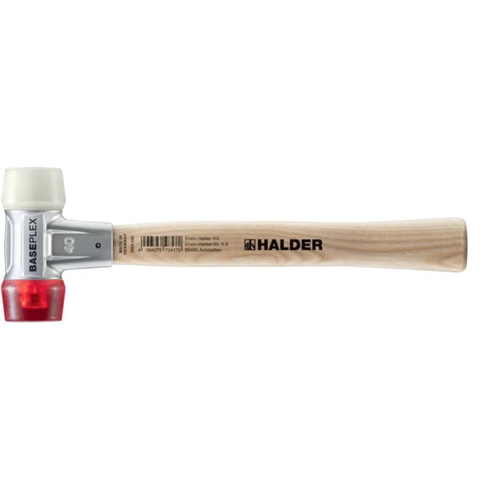 Halder 3968.040 Baseplex Mallet with Nylon and Red Plastic Face Inserts Zinc Die Cast Housing and Wood Handle