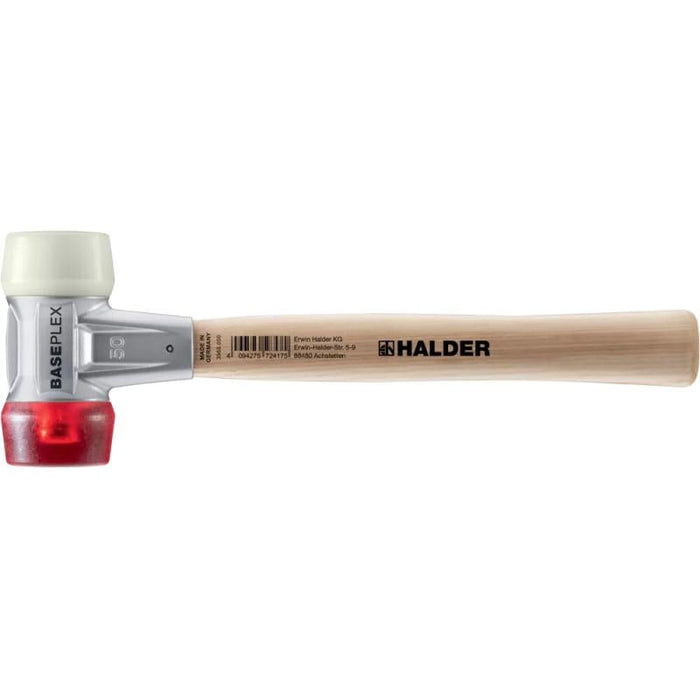 Halder 3968.050 Baseplex Mallet with Nylon and Red Plastic Face Inserts Zinc Die Cast Housing and Wood Handle