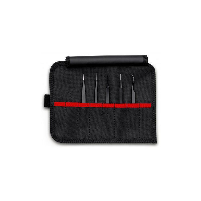 Knipex 92 00 01 ESD 5 Pc Stainless Steel Tweezers Set in Tool Roll, ESD