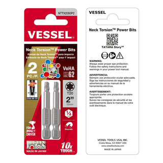 Vessel Tools NTTX2050P2 Neck Torsion Power Bits, T20 x 50 mm, 2 Pc.