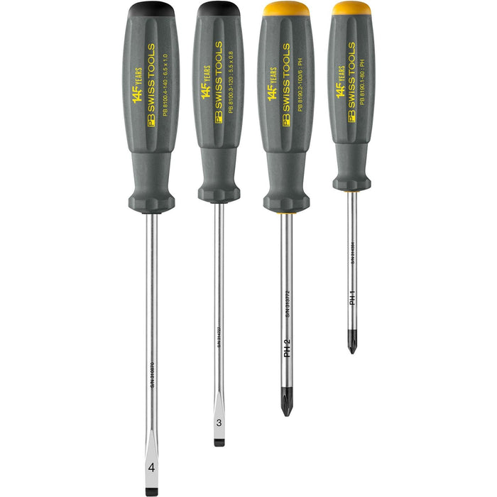 PB Swiss 8267.145 Y SwissGrip Screwdriver Set, Slotted & Phillips, 145 Year Anniversary Limited Edition, 4 Pc.