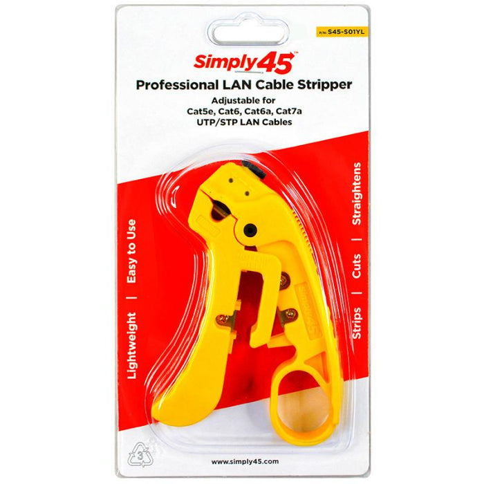 Simply45 S45-S01YL  Adjustable LAN Cable Stripper for Shielded & Unshielded Cat7a/6a/6/5e  Yellow