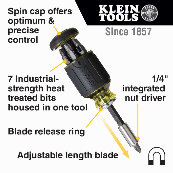 Klein Tools 32308 8-in-1 Multi-Bit Adjustable Length Stubby Screwdriver