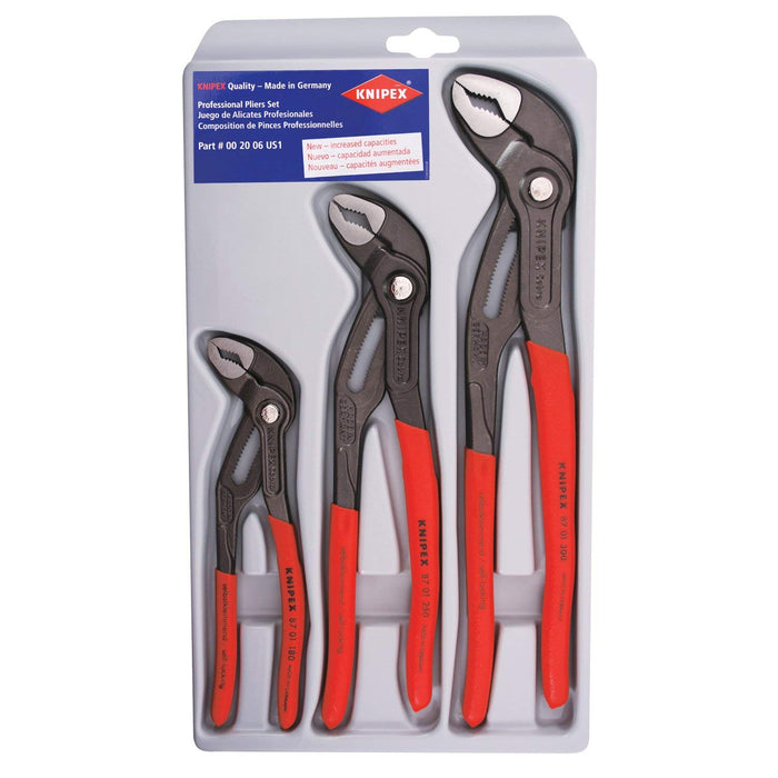 Knipex 00 20 06 US1, Cobra Pliers 7, 10, and 12-Inch Set, 3-Piece