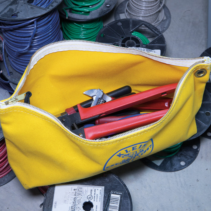 Klein Tools 5539LYEL Canvas Zipper Pouch, 16-Inch Tool Bag Storage Organizer, Yellow