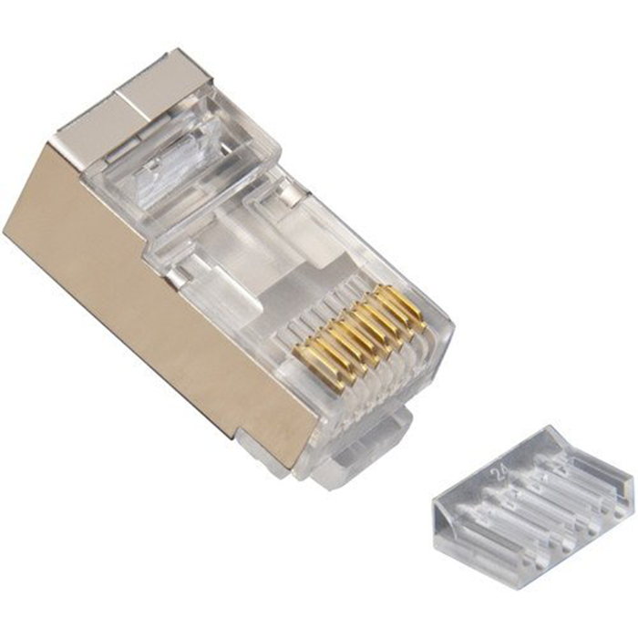 Platinum Tools 106182C RJ45 (8P8C) Cat5e Shielded Connector, HP, Round-Solid 3-Prong 50/Clamshell
