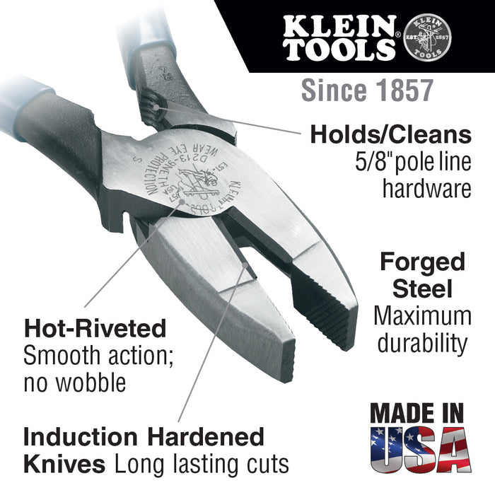 Klein Tools D2000-9NETH 9" High-Leverage Side-Cutting Lineman's Pliers