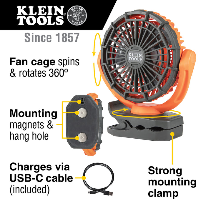 Klein Tools PJSFM1 Rechargeable Personal Jobsite Fan