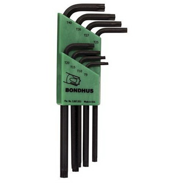 Bondhus 12699 TORX® Tip Star Key L Wrench Set with ProGuard Finish and Long Arm in Pouch, Sizes T10 - T50, 9 Piece