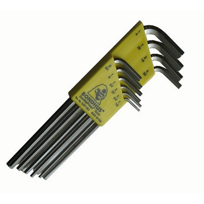 Bondhus 16138 Set of 10 Hex L-wrenches with BriteGuard Finish, Long Length, Sizes 1/16-1/4"