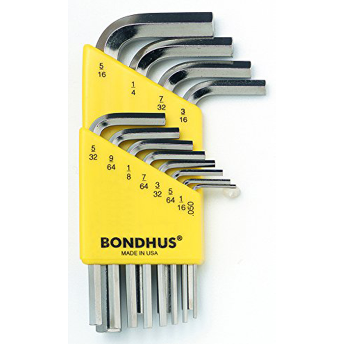 Bondhus 16236 Set of 12 Hex L-wrenches with BriteGuard Finish, Short Length, Sizes .050-5/16"