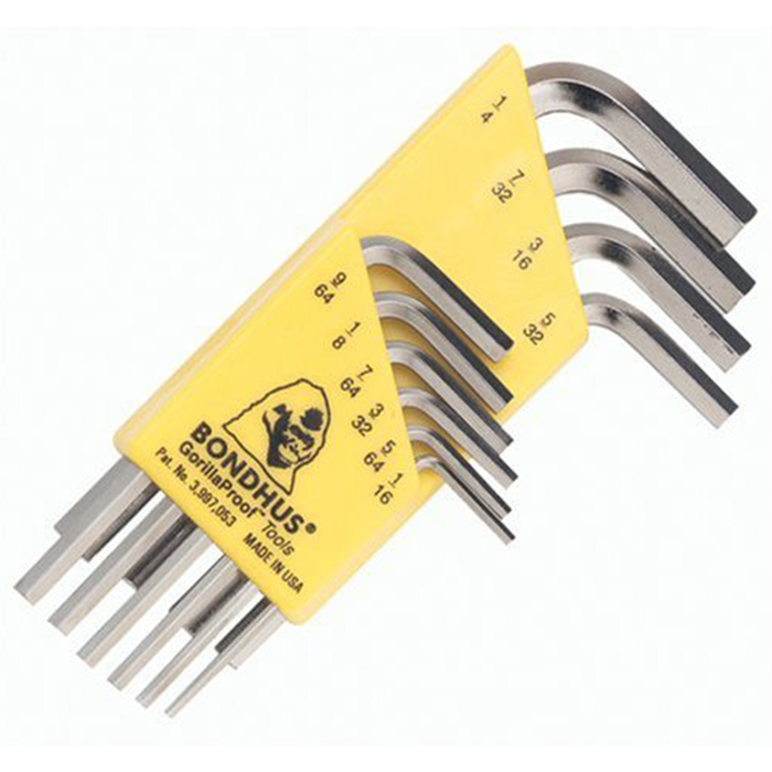 Bondhus 16238 Set of 10 Hex L-wrenches with BriteGuard Finish, Short Length, Sizes 1/16-1/4"