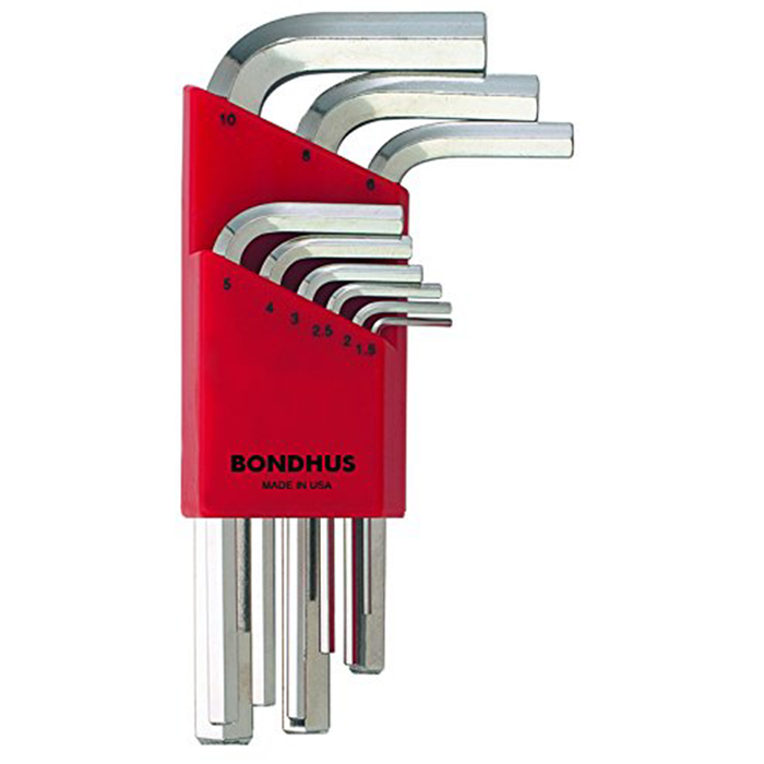 Bondhus 16299 Set of 9 Hex L-wrenches with BriteGuard Finish, Short Length, Sizes 1.5-10mm