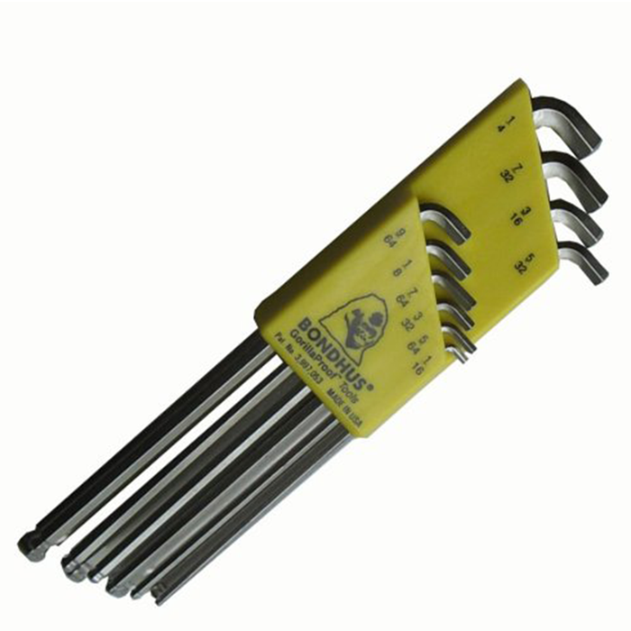 Bondhus 16738 10 Piece Stubby Ball End Tip Hex Key L-Wrench Set with BriteGuard Finish, Long Arm