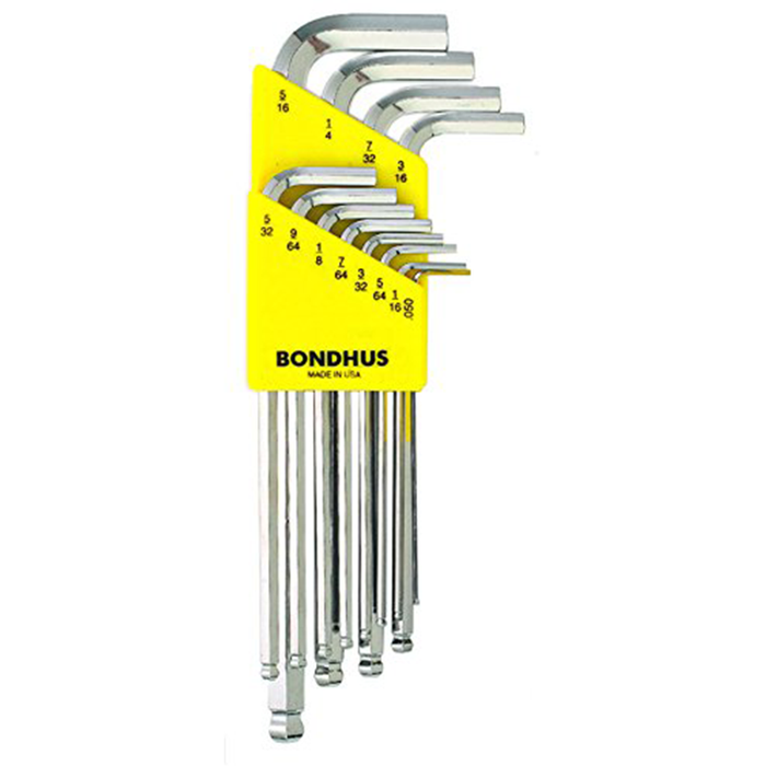 Bondhus 16936 Set of 12 Balldriver L-wrenches with BriteGuard Finish, Long Length, Sizes .050-5/16"