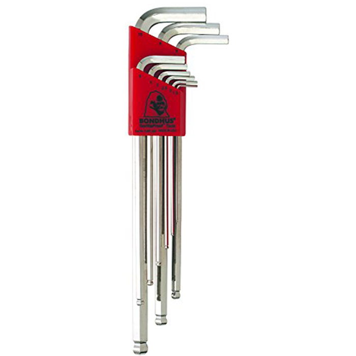 Bondhus 17099 Set of 9 Balldriver L-wrenches with BriteGuard Finish, Extra Long Length, Sizes 1.5-10mm