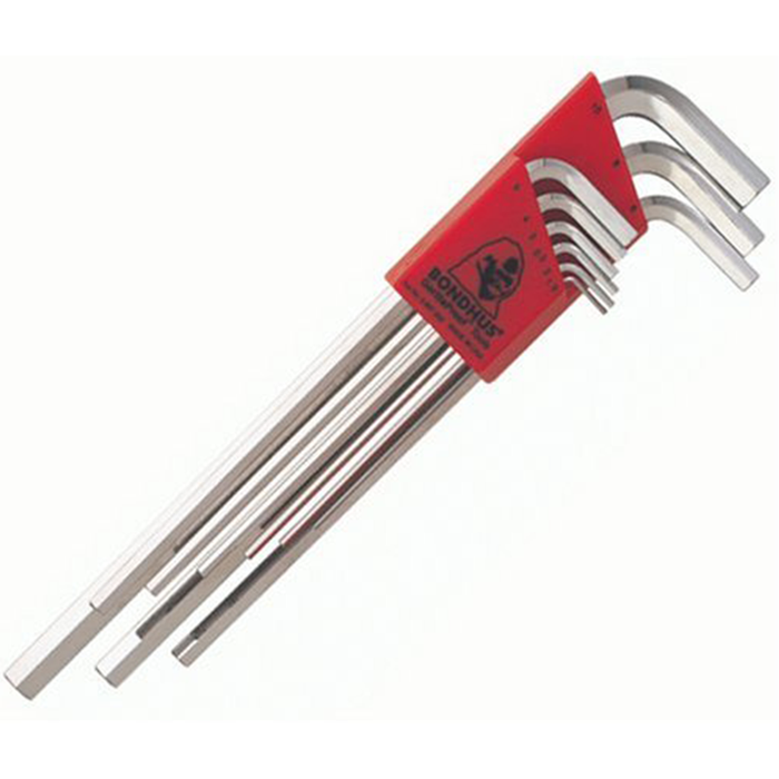 Bondhus 17199 Set of 9 Hex L-wrenches with BriteGuard Finish, Extra Long Length, Sizes 1.5-10mm