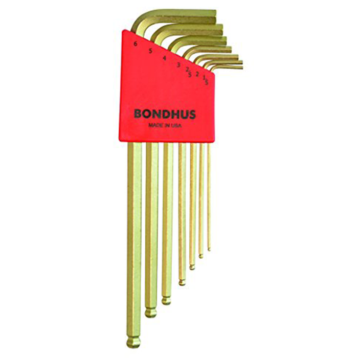 Bondhus 38092 Ball End Tip Hex Key L-Wrench Set with GoldGuard Finish and Long Arm, 7 Piece
