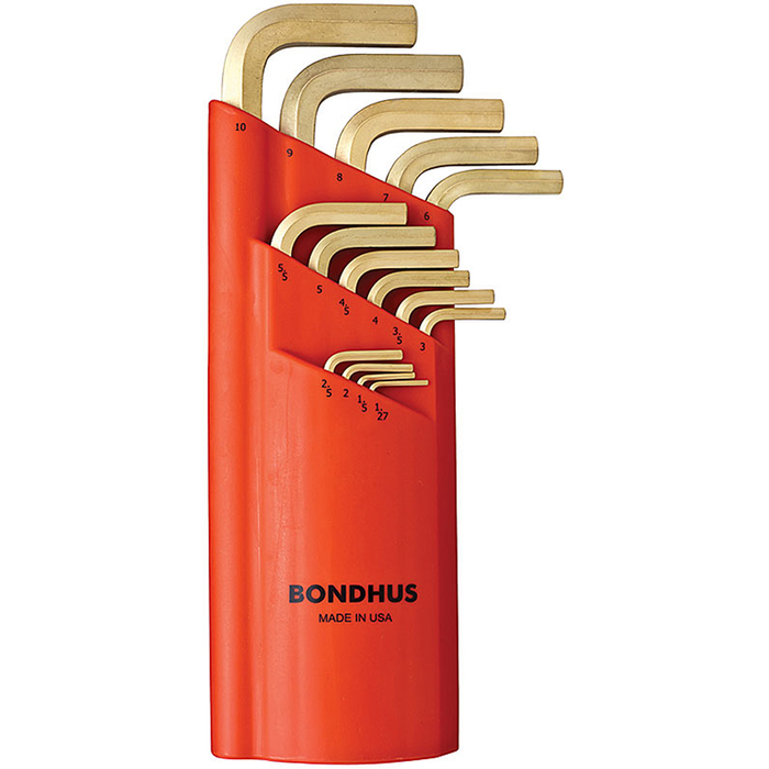 Bondhus 38095 Set of 15 Balldriver L-wrenches with GoldGuard Finish, Extra Long Length, Sizes 1.27-10mm